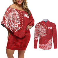 Samoa FAST Couples Matching Off Shoulder Short Dress and Long Sleeve Button Shirt Samoan Motif Patterns - Polynesian Pride