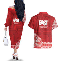 Samoa FAST Couples Matching Off The Shoulder Long Sleeve Dress and Hawaiian Shirt Samoan Motif Patterns - Polynesian Pride