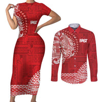 Samoa FAST Couples Matching Short Sleeve Bodycon Dress and Long Sleeve Button Shirt Samoan Motif Patterns - Polynesian Pride