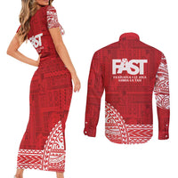 Samoa FAST Couples Matching Short Sleeve Bodycon Dress and Long Sleeve Button Shirt Samoan Motif Patterns - Polynesian Pride
