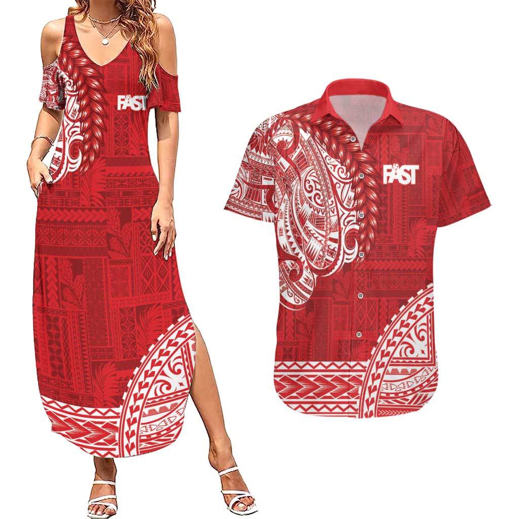 Samoa FAST Couples Matching Summer Maxi Dress and Hawaiian Shirt Samoan Motif Patterns - Polynesian Pride