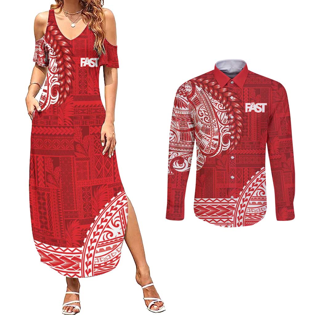 Samoa FAST Couples Matching Summer Maxi Dress and Long Sleeve Button Shirt Samoan Motif Patterns - Polynesian Pride