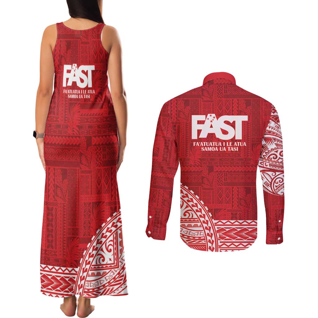 Samoa FAST Couples Matching Tank Maxi Dress and Long Sleeve Button Shirt Samoan Motif Patterns - Polynesian Pride