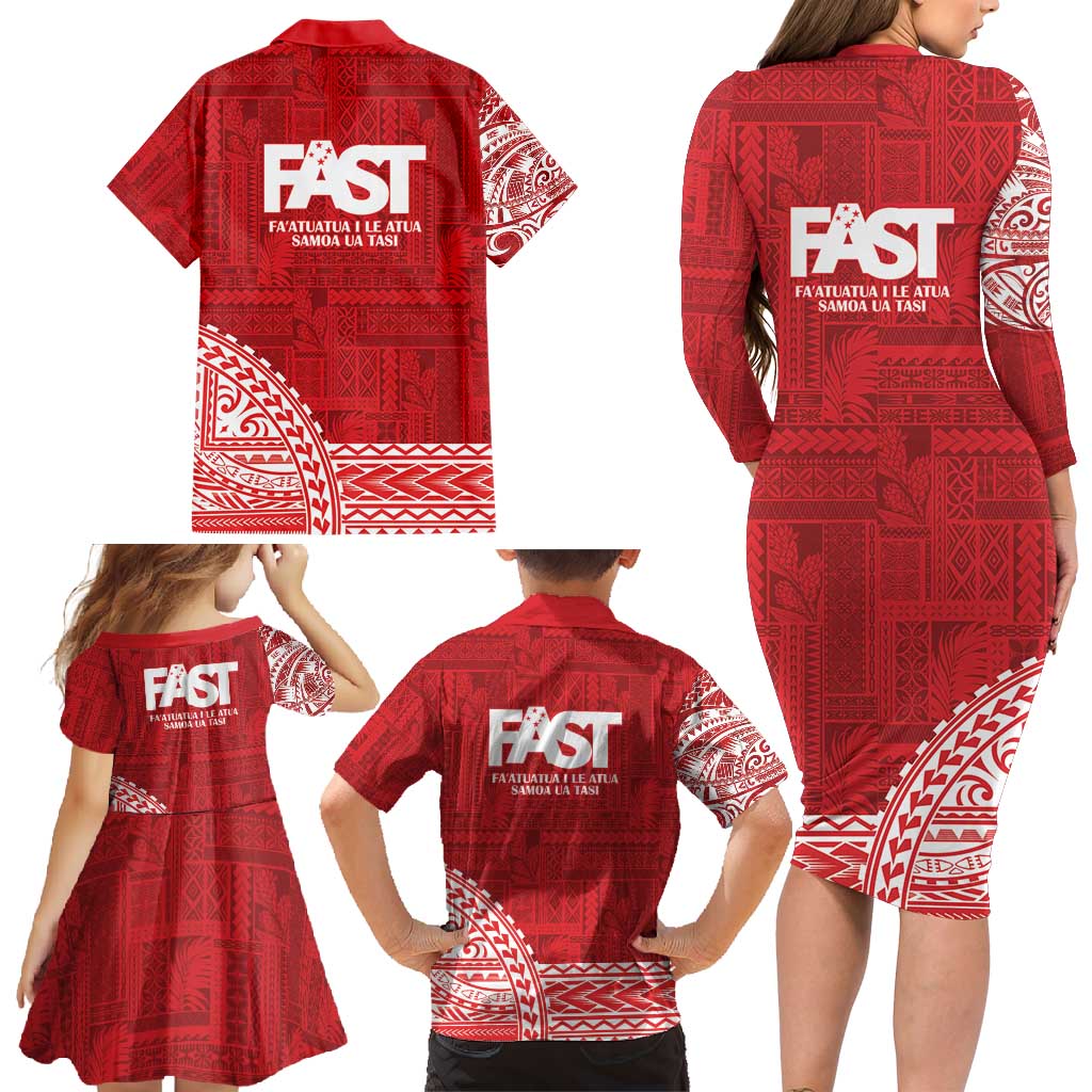 Samoa FAST Family Matching Long Sleeve Bodycon Dress and Hawaiian Shirt Samoan Motif Patterns - Polynesian Pride