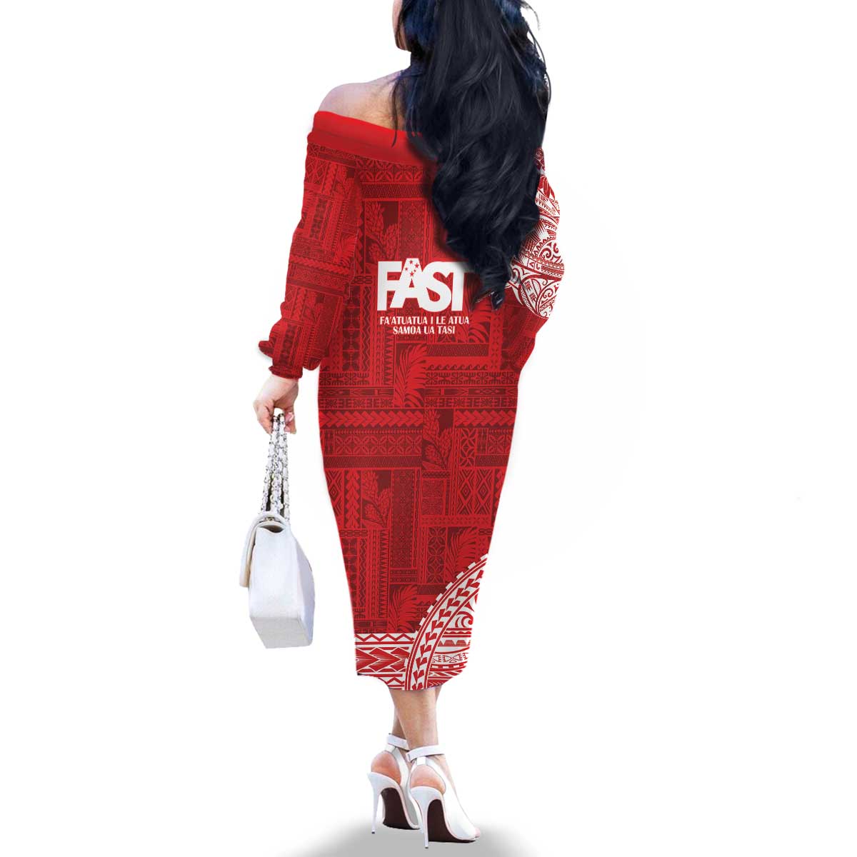 Samoa FAST Family Matching Off The Shoulder Long Sleeve Dress and Hawaiian Shirt Samoan Motif Patterns - Polynesian Pride