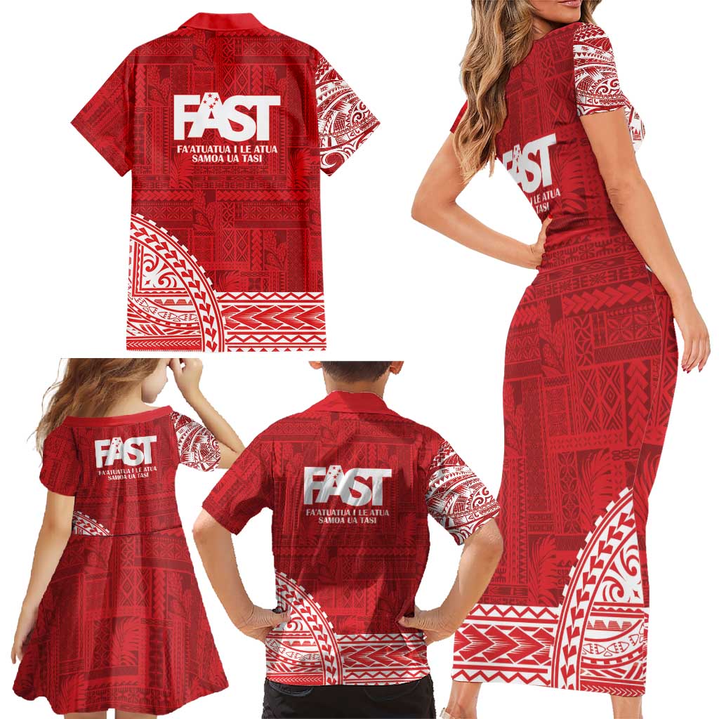 Samoa FAST Family Matching Short Sleeve Bodycon Dress and Hawaiian Shirt Samoan Motif Patterns - Polynesian Pride