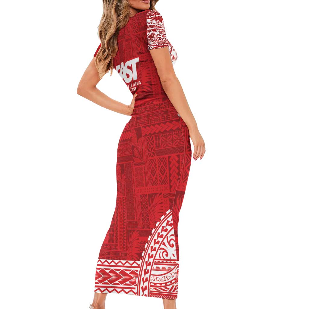 Samoa FAST Family Matching Short Sleeve Bodycon Dress and Hawaiian Shirt Samoan Motif Patterns - Polynesian Pride