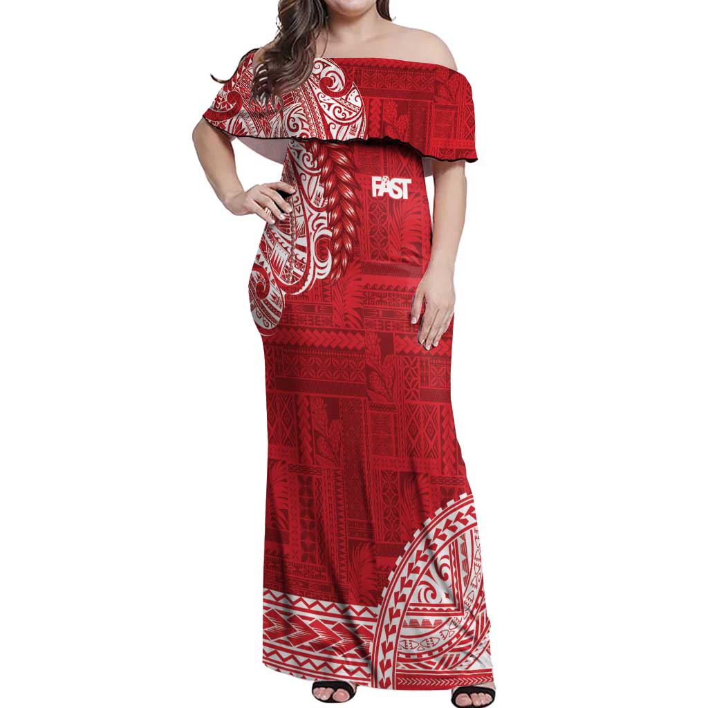 Samoa FAST Off Shoulder Maxi Dress Samoan Motif Patterns - Polynesian Pride