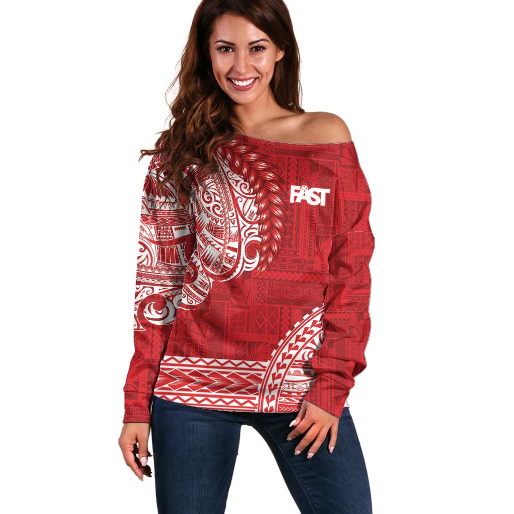 Samoa FAST Off Shoulder Sweater Samoan Motif Patterns - Polynesian Pride