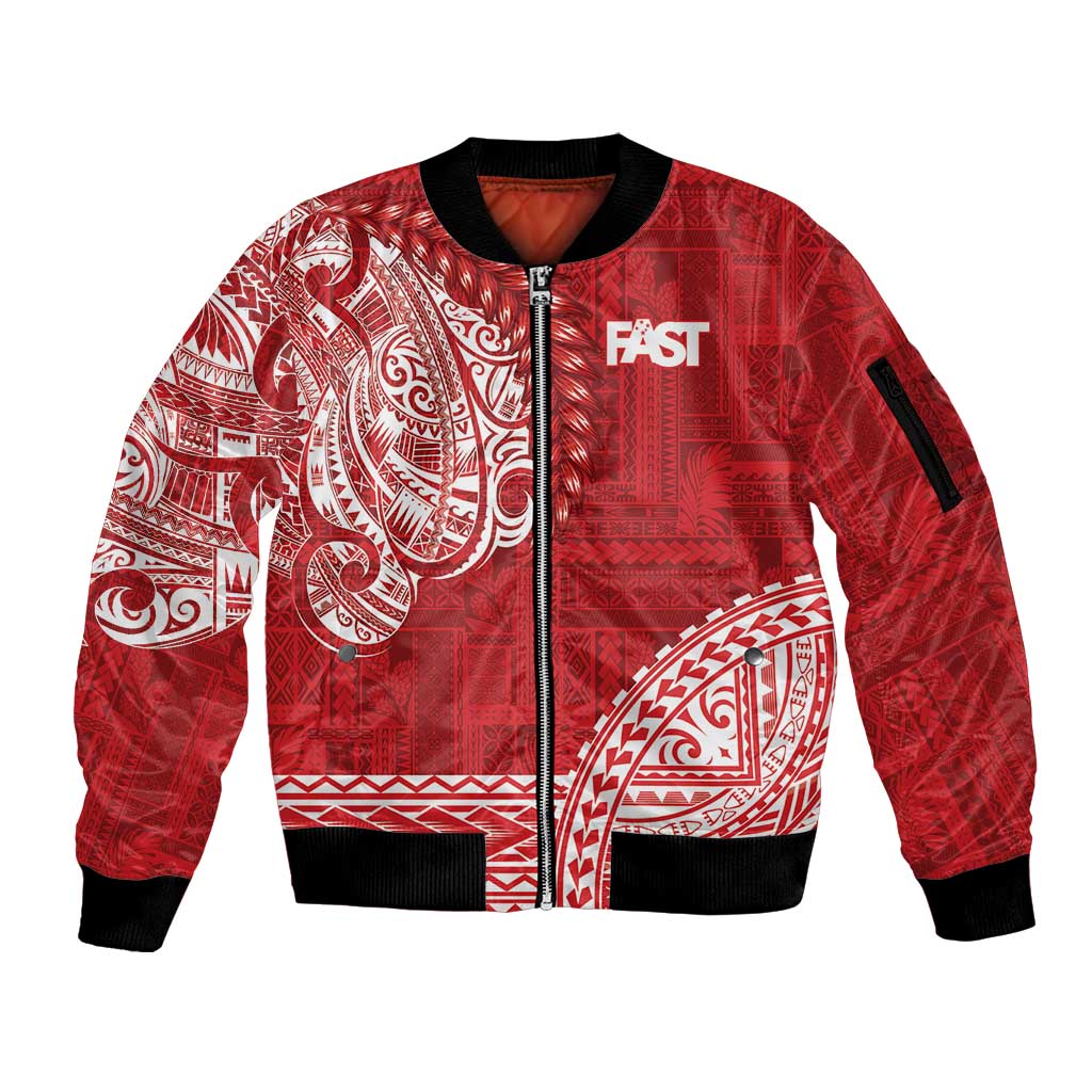 Samoa FAST Sleeve Zip Bomber Jacket Samoan Motif Patterns - Polynesian Pride