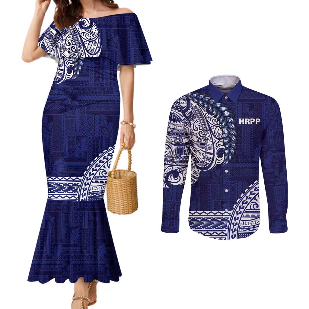 Samoa HRPP Couples Matching Mermaid Dress and Long Sleeve Button Shirt Samoan Motif Patterns - Polynesian Pride