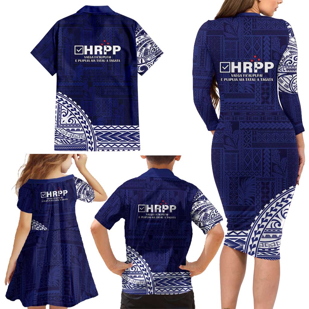 Samoa HRPP Family Matching Long Sleeve Bodycon Dress and Hawaiian Shirt Samoan Motif Patterns - Polynesian Pride