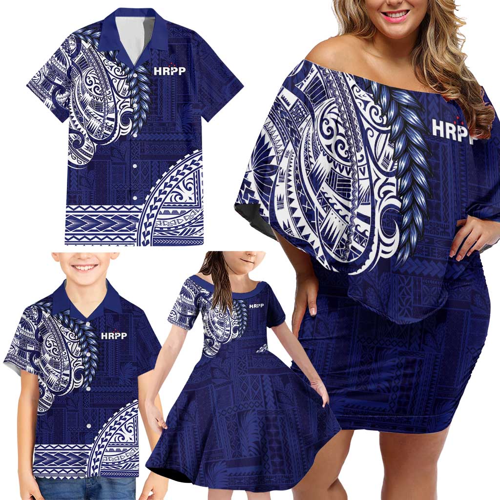 Samoa HRPP Family Matching Off Shoulder Short Dress and Hawaiian Shirt Samoan Motif Patterns - Polynesian Pride