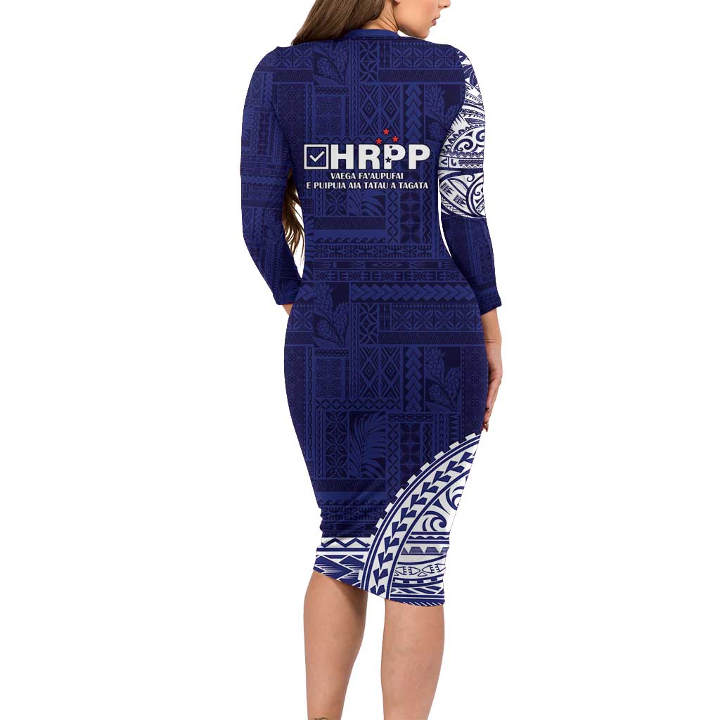 Samoa HRPP Long Sleeve Bodycon Dress Samoan Motif Patterns - Polynesian Pride