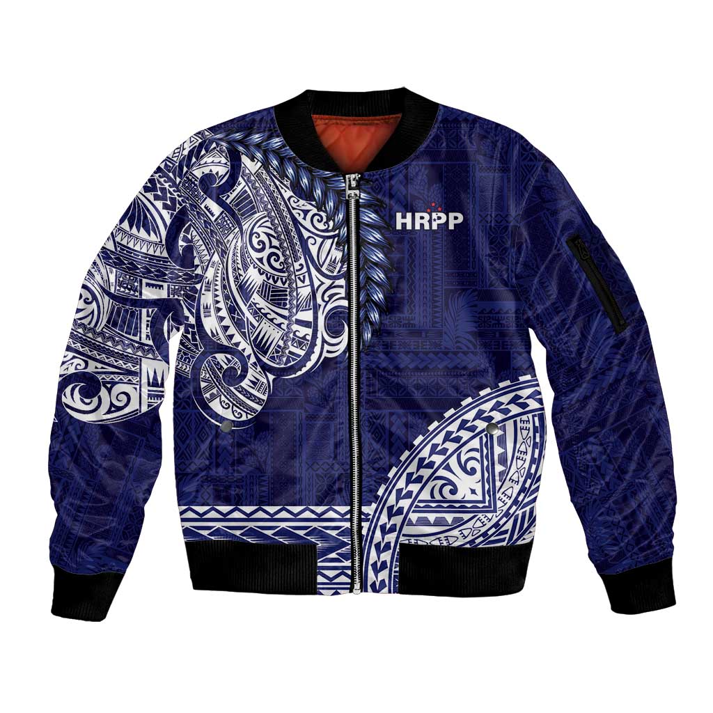 Samoa HRPP Sleeve Zip Bomber Jacket Samoan Motif Patterns - Polynesian Pride