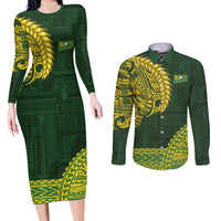 Samoa SUP Couples Matching Long Sleeve Bodycon Dress and Long Sleeve Button Shirt Samoan Motif Patterns - Polynesian Pride
