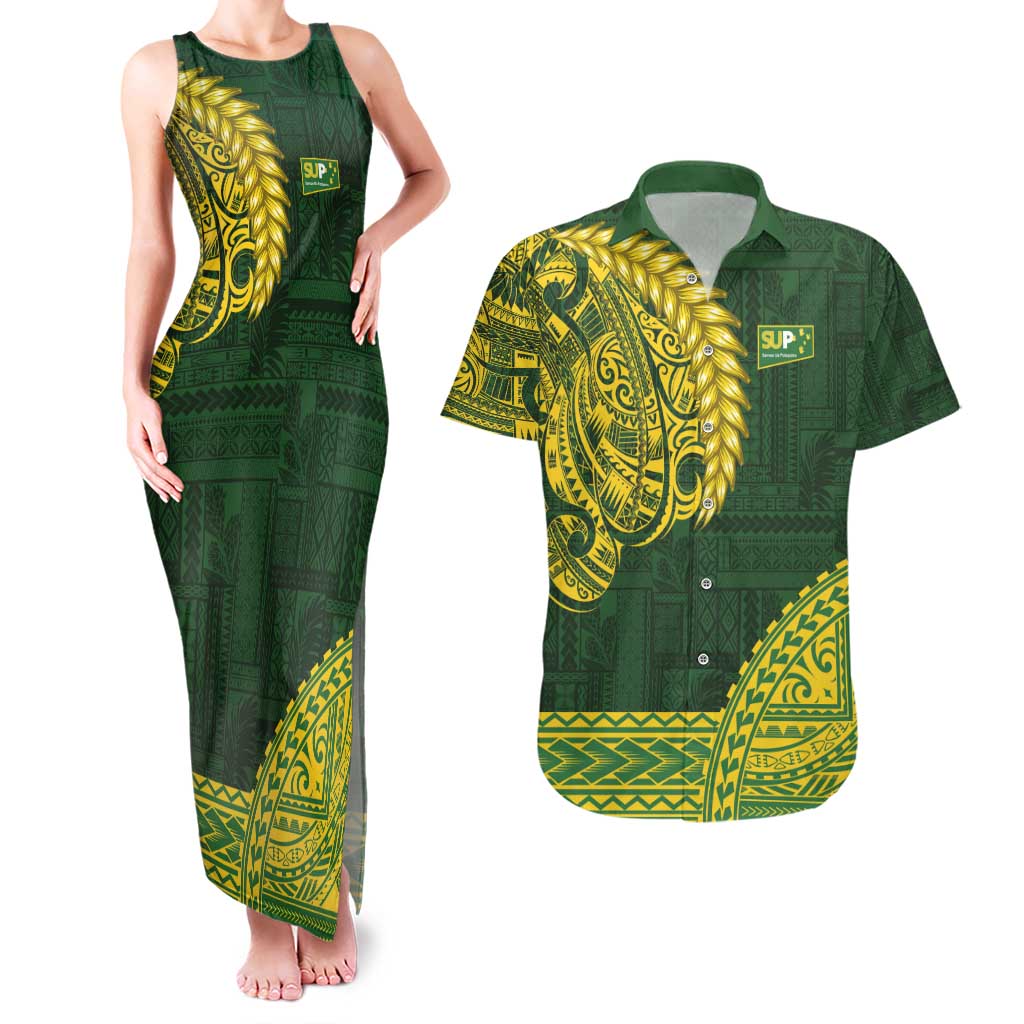 Samoa SUP Couples Matching Tank Maxi Dress and Hawaiian Shirt Samoan Motif Patterns - Polynesian Pride