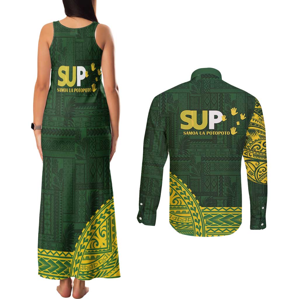 Samoa SUP Couples Matching Tank Maxi Dress and Long Sleeve Button Shirt Samoan Motif Patterns - Polynesian Pride