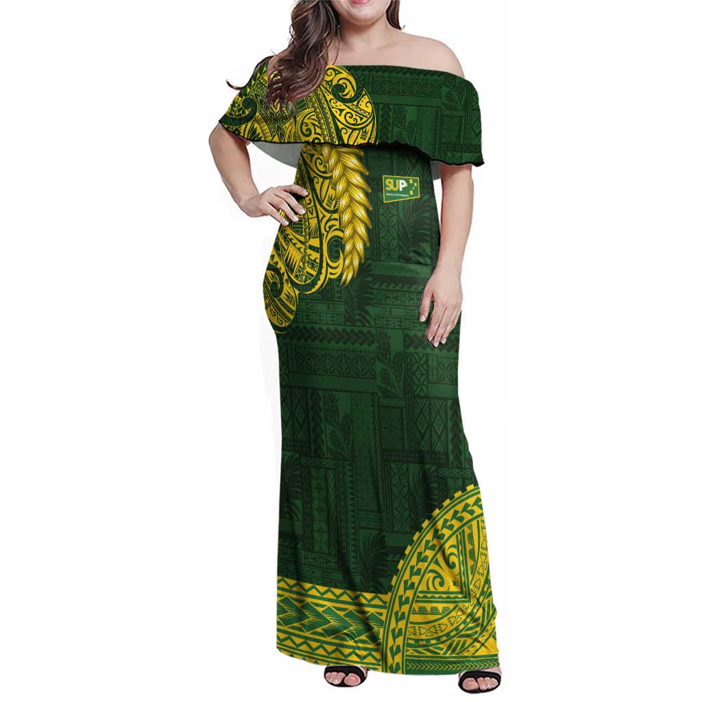 Samoa SUP Family Matching Off Shoulder Maxi Dress and Hawaiian Shirt Samoan Motif Patterns - Polynesian Pride