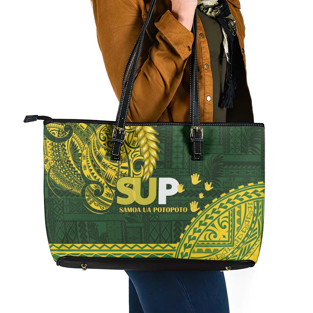 Samoa SUP Leather Tote Bag Samoan Motif Patterns - Polynesian Pride