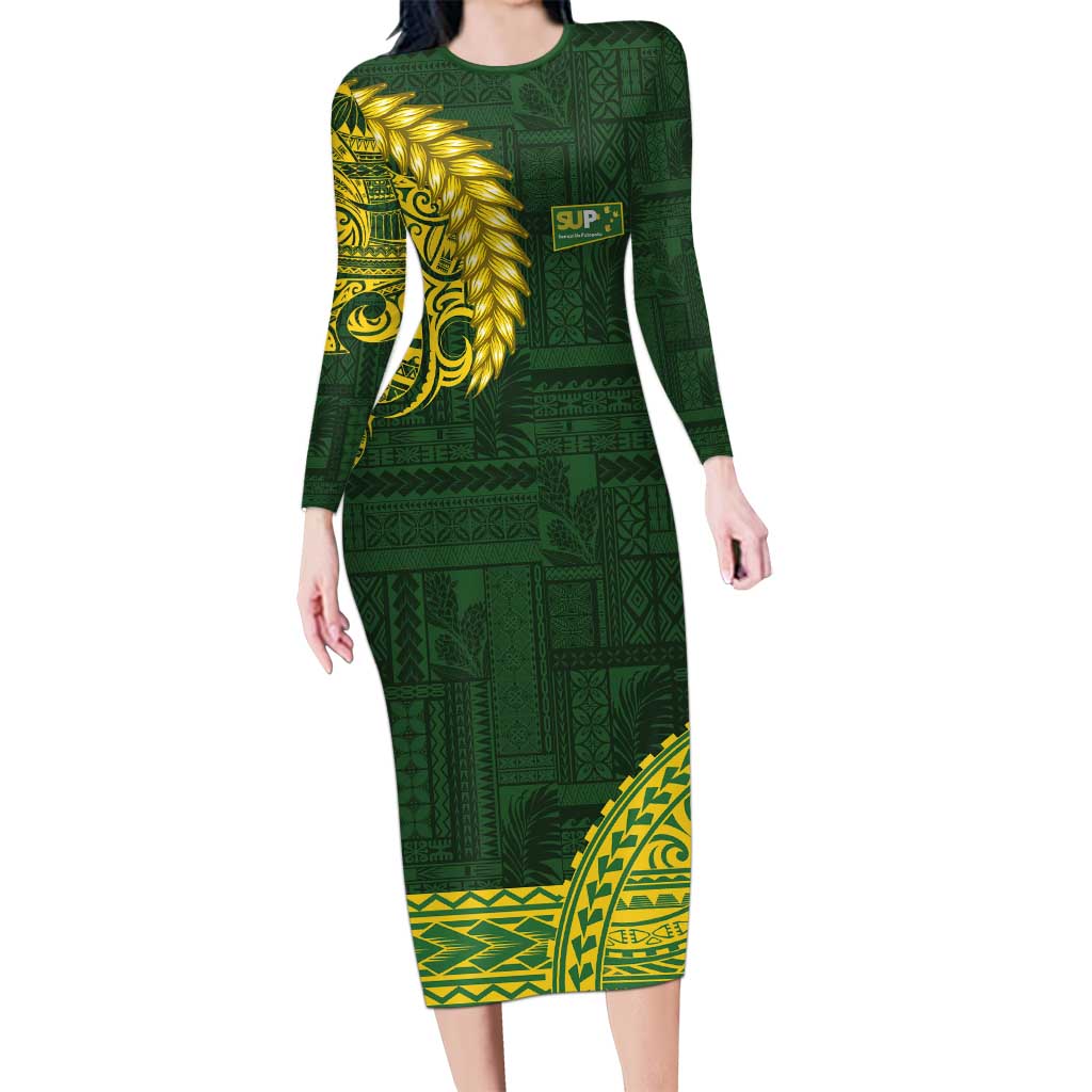 Samoa SUP Long Sleeve Bodycon Dress Samoan Motif Patterns - Polynesian Pride