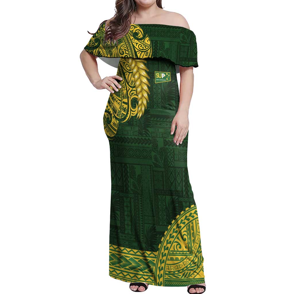 Samoa SUP Off Shoulder Maxi Dress Samoan Motif Patterns - Polynesian Pride