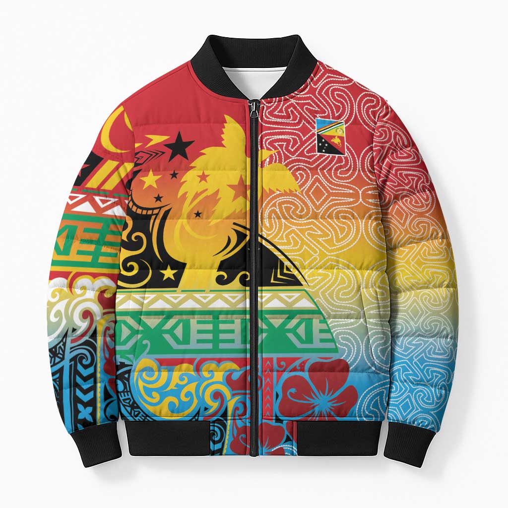 Personalised Torba PNG Day Bomber Puffer Jacket Oro Tapa Pattern - Polynesian Pride