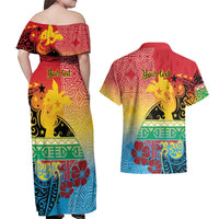 Personalised Torba PNG Day Couples Matching Off Shoulder Maxi Dress and Hawaiian Shirt Oro Tapa Pattern - Polynesian Pride