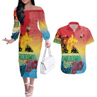 Personalised Torba PNG Day Couples Matching Off The Shoulder Long Sleeve Dress and Hawaiian Shirt Oro Tapa Pattern - Polynesian Pride