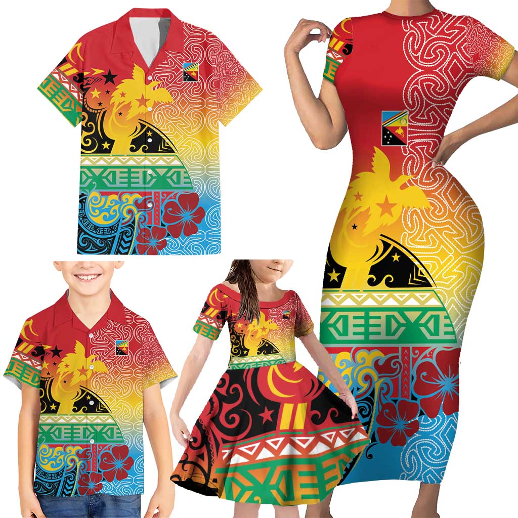 Personalised Torba PNG Day Family Matching Short Sleeve Bodycon Dress and Hawaiian Shirt Oro Tapa Pattern - Polynesian Pride