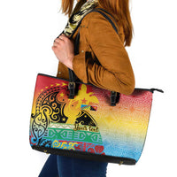 Personalised Torba PNG Day Leather Tote Bag Oro Tapa Pattern - Polynesian Pride