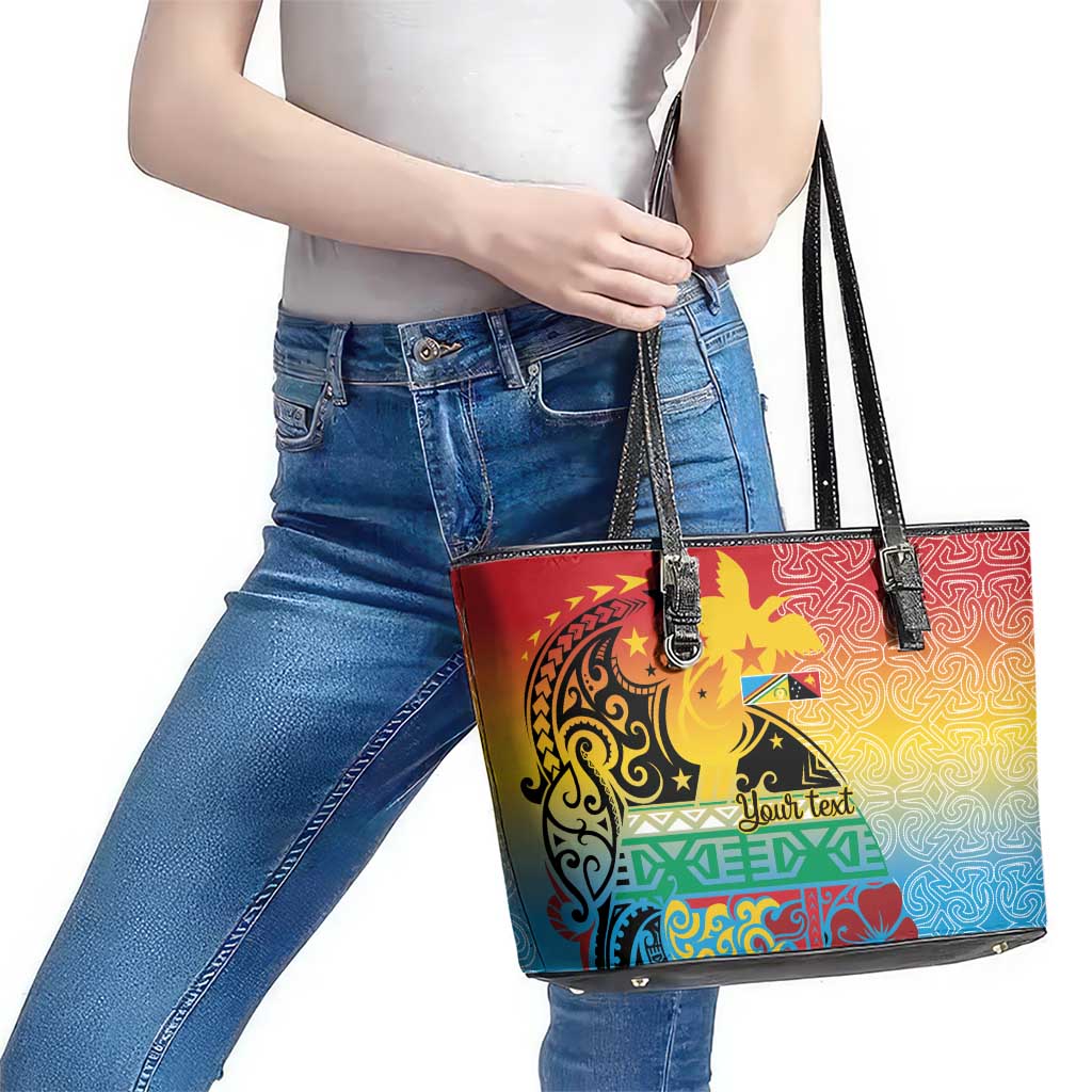 Personalised Torba PNG Day Leather Tote Bag Oro Tapa Pattern - Polynesian Pride