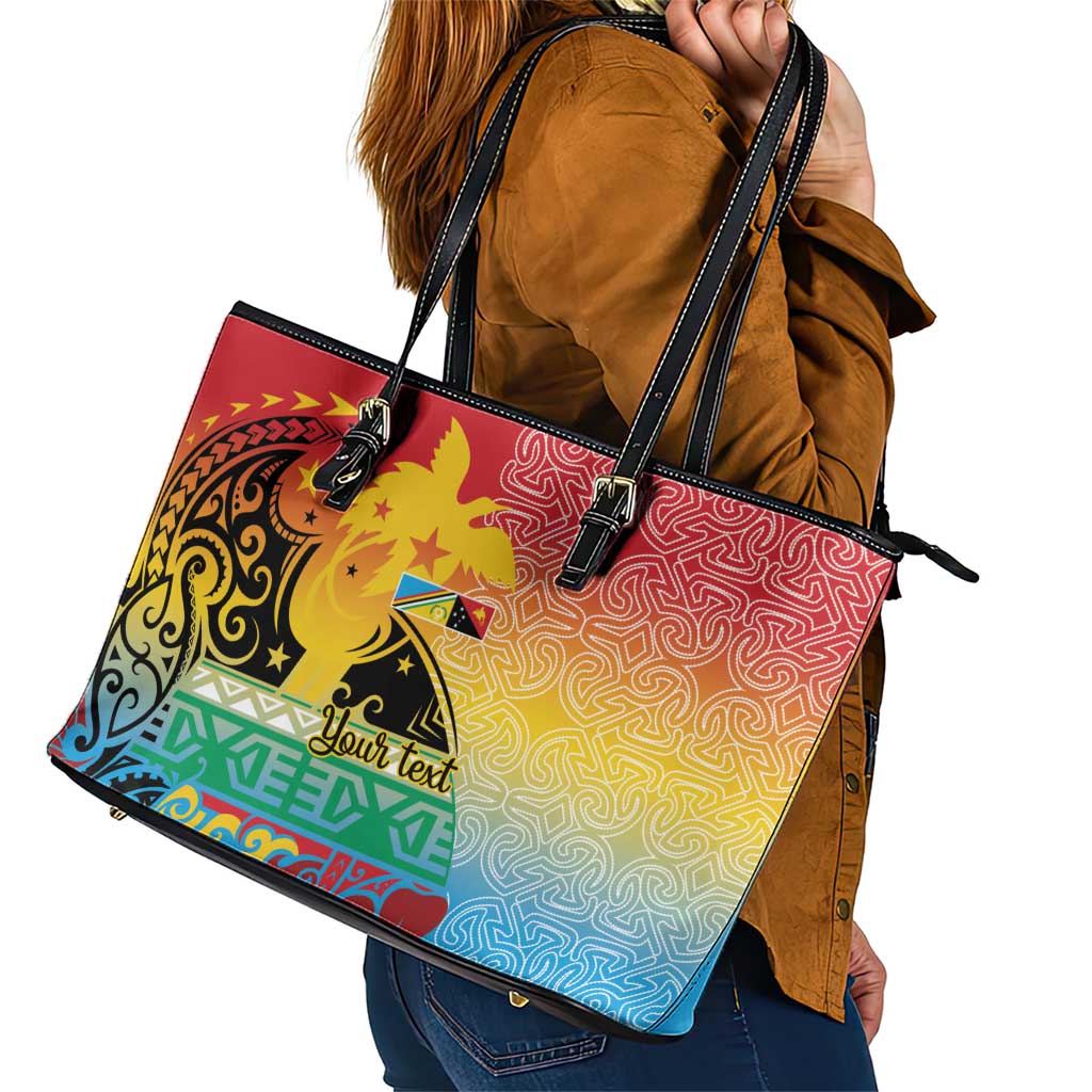 Personalised Torba PNG Day Leather Tote Bag Oro Tapa Pattern - Polynesian Pride