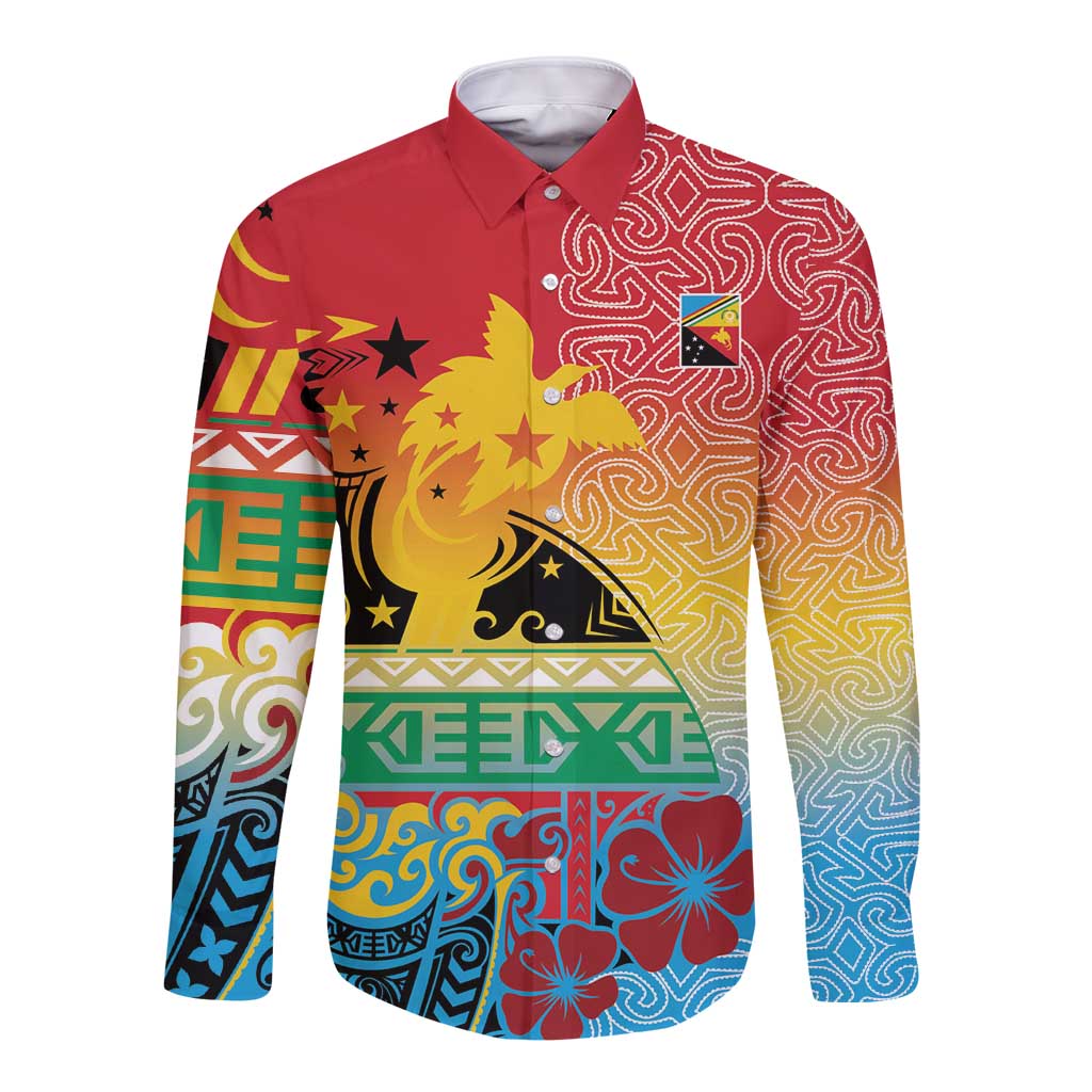 Personalised Torba PNG Day Long Sleeve Button Shirt Oro Tapa Pattern - Polynesian Pride