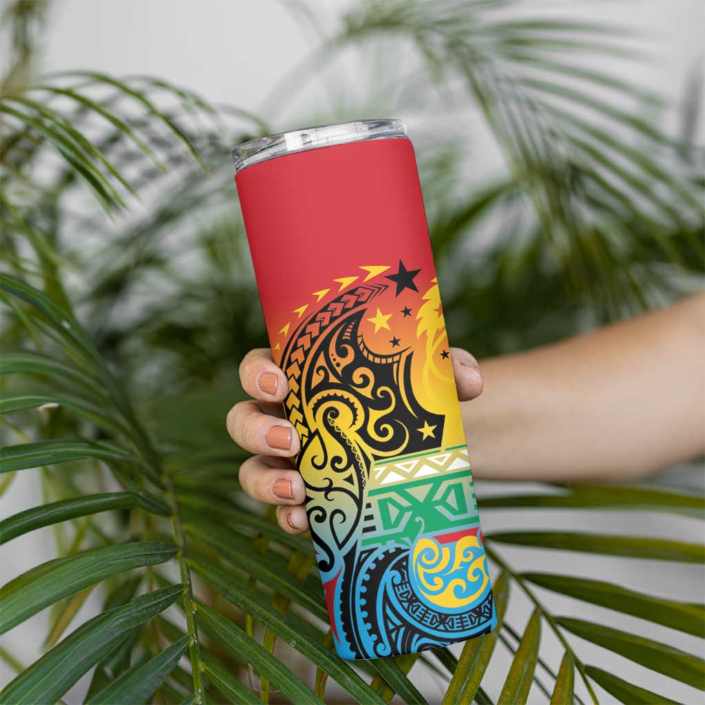 Personalised Torba PNG Day Skinny Tumbler Oro Tapa Pattern - Polynesian Pride