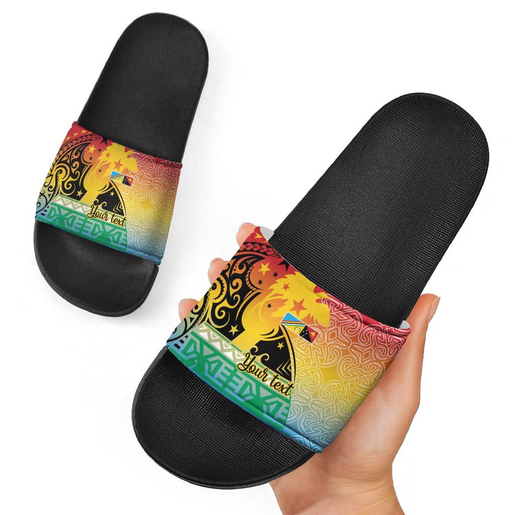 Personalised Torba PNG Day Slide Sandals Oro Tapa Pattern - Polynesian Pride