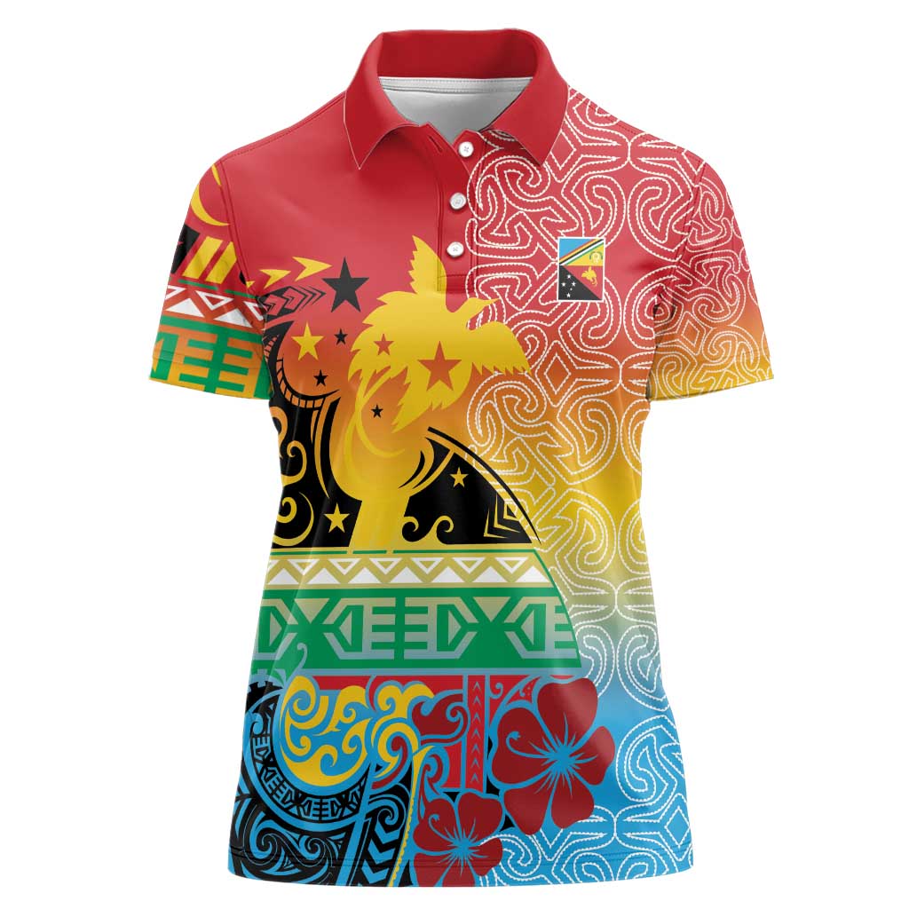 Personalised Torba PNG Day Women Polo Shirt Oro Tapa Pattern - Polynesian Pride