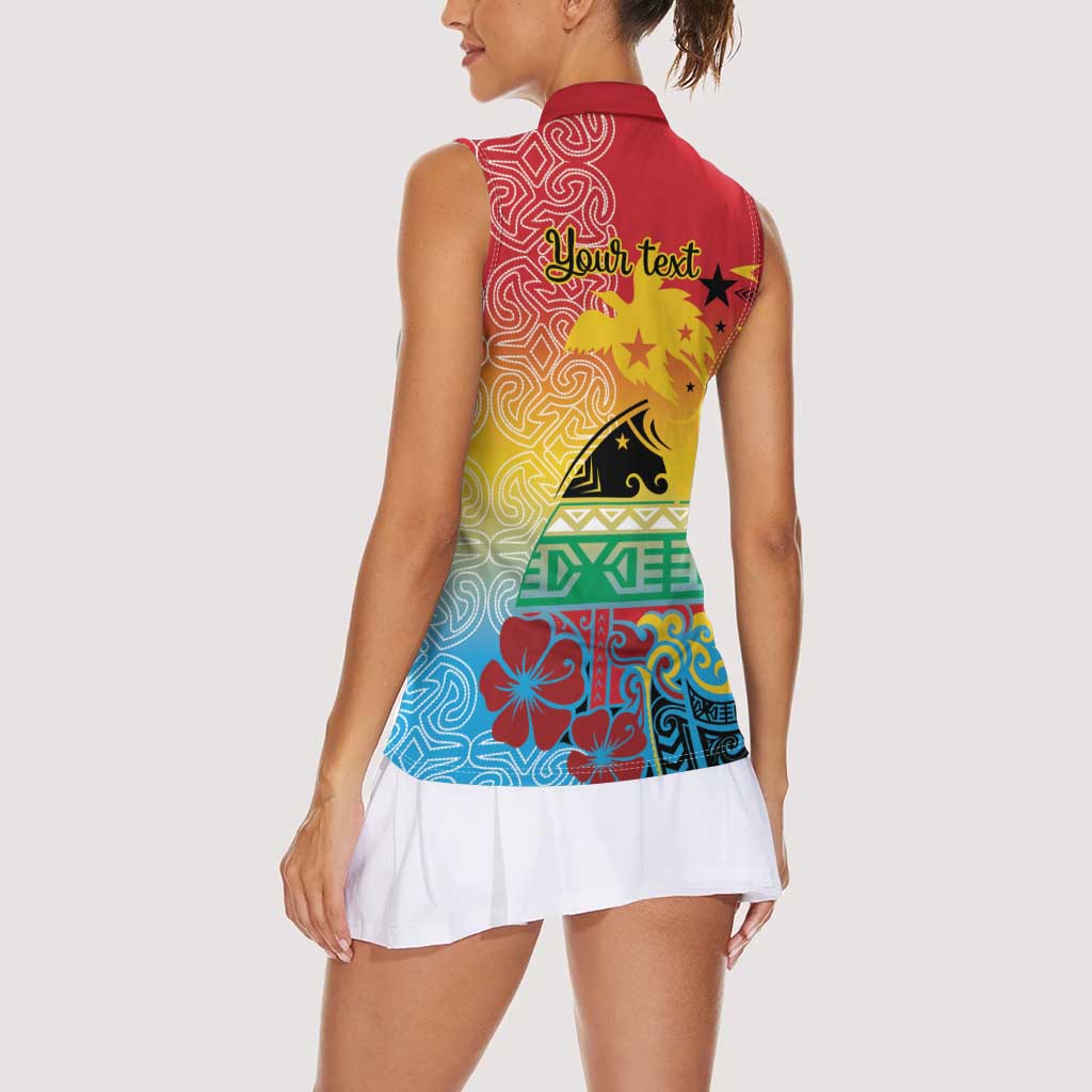 Personalised Torba PNG Day Women Sleeveless Polo Shirt Oro Tapa Pattern - Polynesian Pride