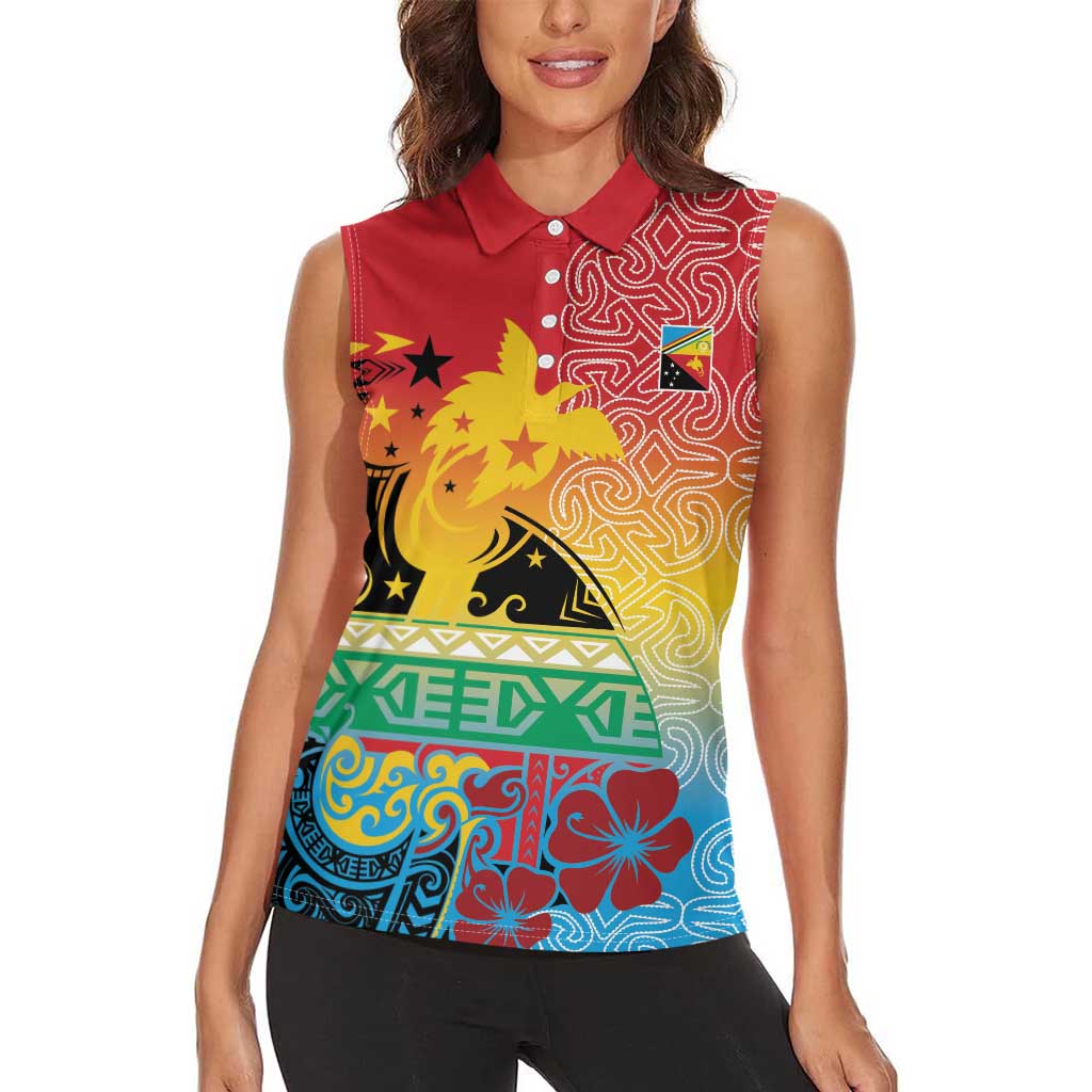 Personalised Torba PNG Day Women Sleeveless Polo Shirt Oro Tapa Pattern - Polynesian Pride
