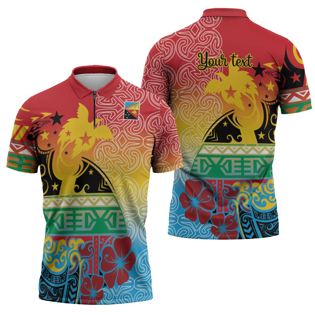 Personalised Torba PNG Day Zipper Polo Shirt Oro Tapa Pattern - Polynesian Pride