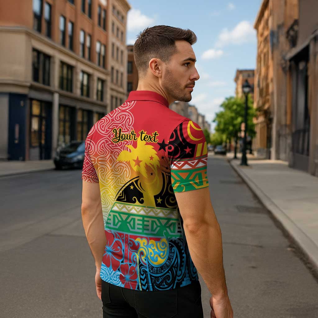 Personalised Torba PNG Day Zipper Polo Shirt Oro Tapa Pattern - Polynesian Pride