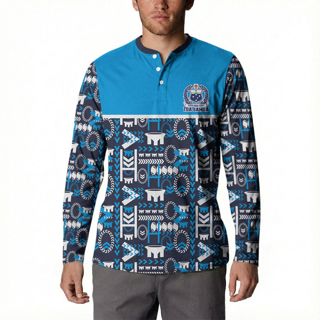 Samoan Warrior Island Heritage Button Sweatshirt Ocean Island Geometry Blue Style LT9 - Polynesian Pride