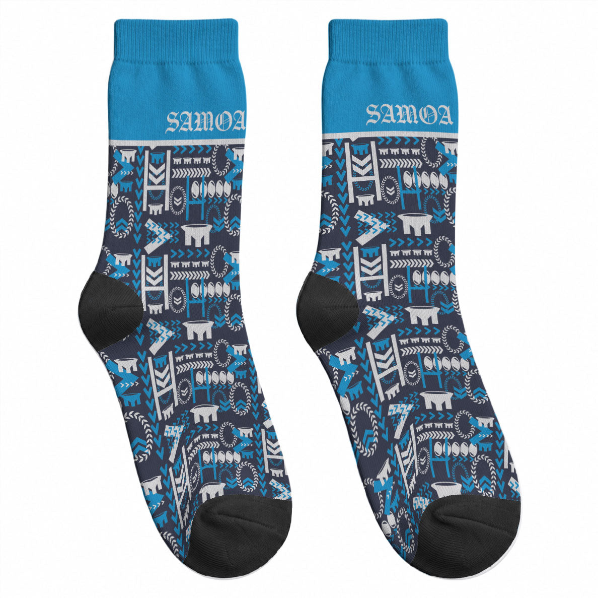 Samoan Warrior Island Heritage Crew Socks Ocean Island Geometry Blue Style LT9 - Polynesian Pride