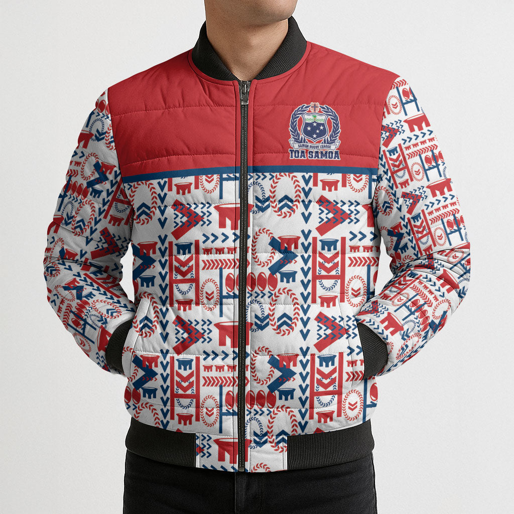 Samoan Warrior Island Heritage Bomber Puffer Jacket Ocean Island Geometry Red Style LT9 - Polynesian Pride