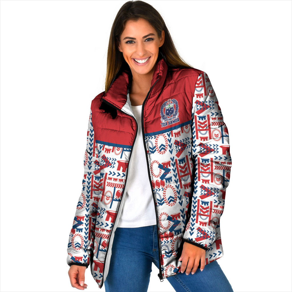 Samoan Warrior Island Heritage Padded Jacket Ocean Island Geometry Red Style LT9 Women Red - Polynesian Pride
