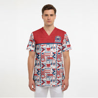 Samoan Warrior Island Heritage Scrub Top Ocean Island Geometry Red Style LT9 - Polynesian Pride