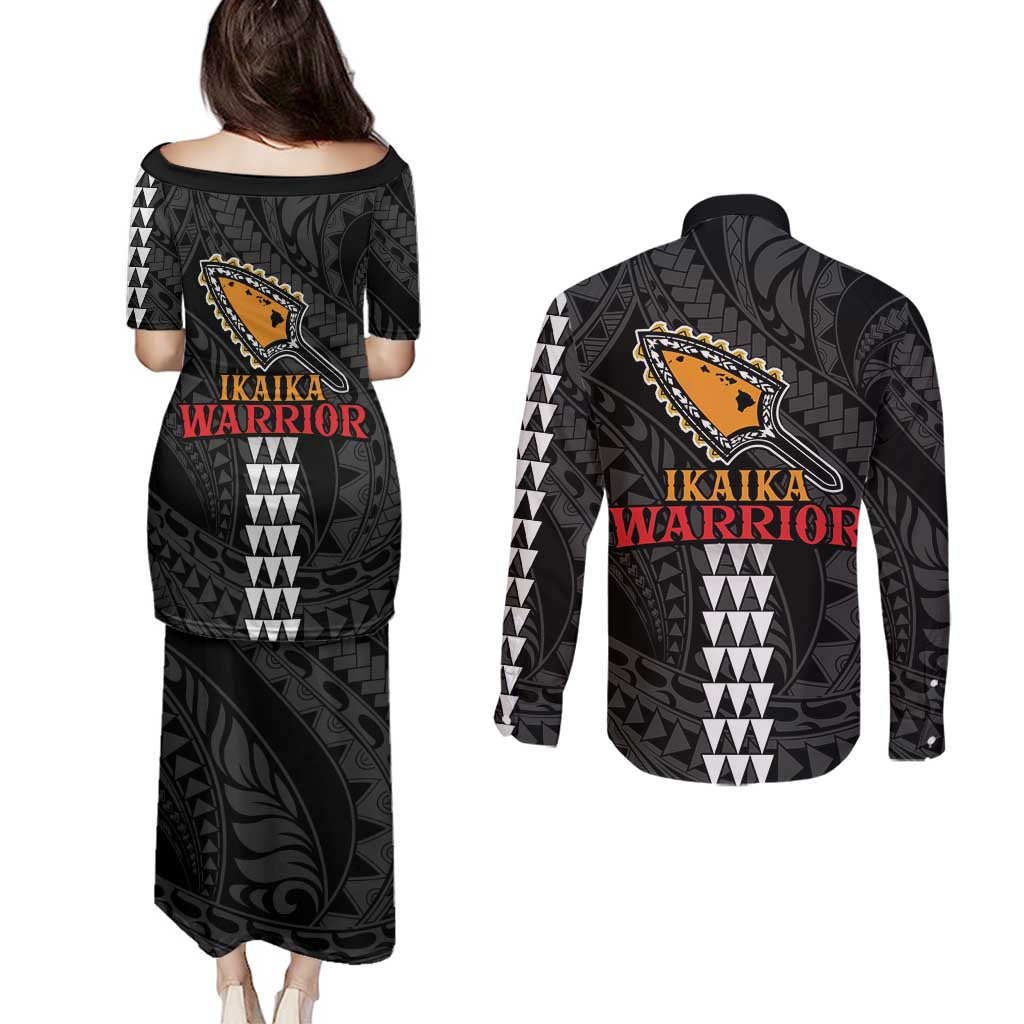 Aloha Spirit Ikaika Warrior Helmet Couples Matching Puletasi and Long Sleeve Button Shirt