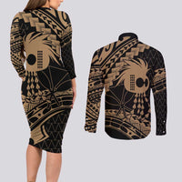 Ikaika Hawaiian Mythic Koa Tribal Warrior Couples Matching Long Sleeve Bodycon Dress and Long Sleeve Button Shirt LT9 - Polynesian Pride