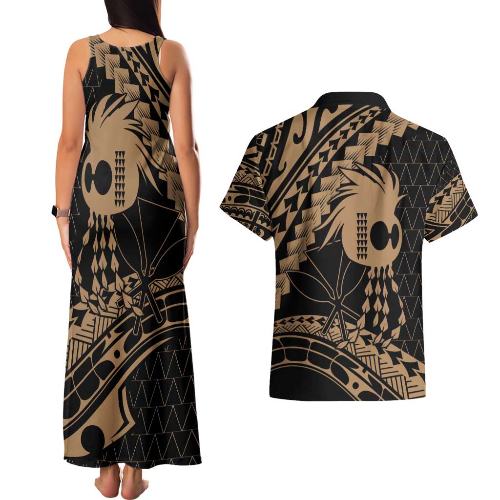 Ikaika Hawaiian Mythic Koa Tribal Warrior Couples Matching Tank Maxi Dress and Hawaiian Shirt LT9 - Polynesian Pride