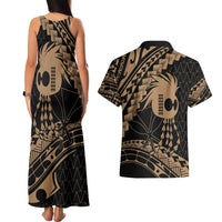 Ikaika Hawaiian Mythic Koa Tribal Warrior Couples Matching Tank Maxi Dress and Hawaiian Shirt LT9 - Polynesian Pride